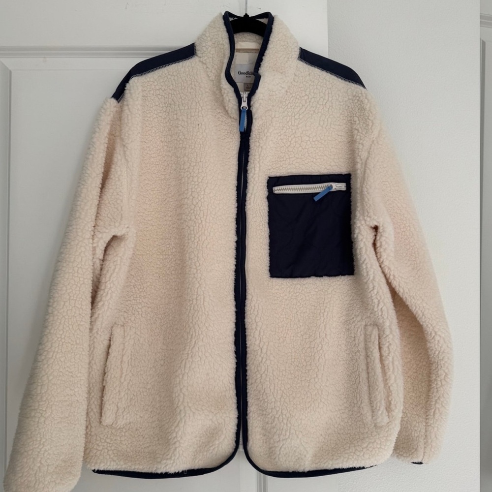 NEW Goodfellow & Co men’s beige full zip warm Sherpa sweater jacket coat large